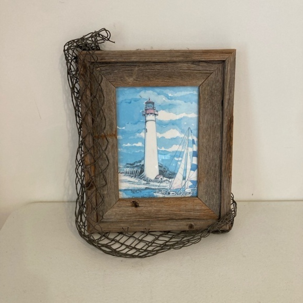 Cape May Lighthouse Print DONNA ELIAS SERIES Vintage Rare Fishnet New Jersey